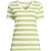image:imageLands End Womens Supima VNeck TShirt  AmericanGrown Supima Cotton Relaxed Fit Straight Hem Tagless Layering Petite and Plus SizesIvoryApple Green Bold Stripe