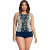 image:imageWomens Tugless High Neck Strappy Back Tankini Swimsuit TopWhiteNavy Blooms