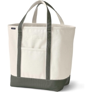 image:imageLands End Open Top Canvas Tote Bag Large Regular Handle NaturalDark Olive Green