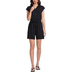 image:imageLands End Womens Cap Sleeve Creaseless ButtonDown RomperBlack