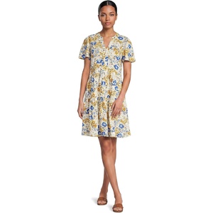 image:imageLands End Womens Cotton Jersey Tiered Mini DressSoft CitrusBlue Flower Patch