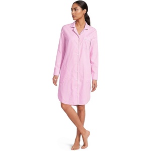 image:imageLands End Womens Cotton Poplin Long Sleeve Sleepshirt NightgownAster PinkWinter Pear Stripe