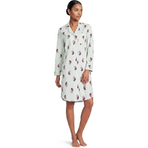 image:imageLands End Womens Cotton Poplin Long Sleeve Sleepshirt NightgownPink FloralCelery Stripe