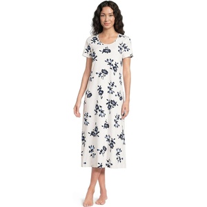 image:imageLands End Womens Cotton Short Sleeve Midcalf NightgownIvoryDeep Sea Floral