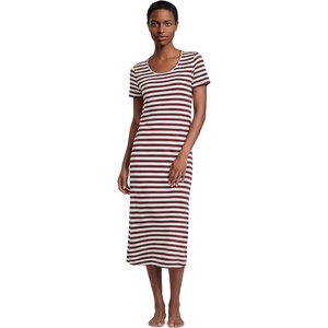 image:imageLands End Womens Cotton Short Sleeve Midcalf NightgownRich Burgundy Even Stripe