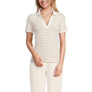 image:imageLands End Womens Short Sleeve Wide Rib PoloChampagne Dual Stripe