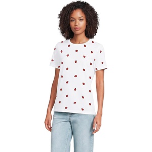 image:imageLands End Womens Supima Crew Neck TShirt  AmericanGrown Supima Cotton Relaxed Fit Tagless MidHip Length Layering Petite and Plus SizesLady BugWhite