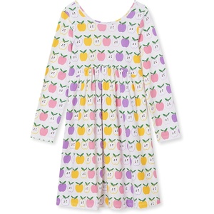 image:imageLands End Girls Long Sleeve Gathered Waist Jersey DressApplesMultiEgret