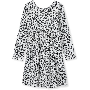image:imageLands End Girls Long Sleeve Gathered Waist Jersey DressCheetahPutty