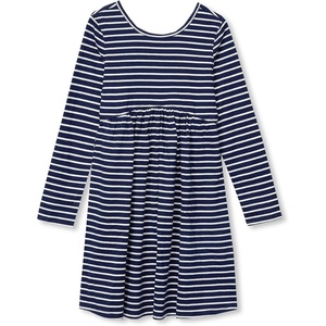 image:imageLands End Girls Long Sleeve Gathered Waist Jersey DressDark Navy Stripe
