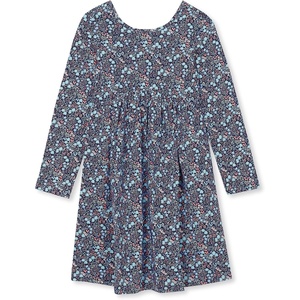 image:imageLands End Girls Long Sleeve Gathered Waist Jersey DressDitsy Floral MultiNavy