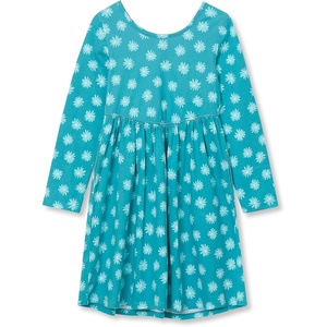 image:imageLands End Girls Long Sleeve Gathered Waist Jersey DressFloralBaltic Teal