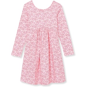 image:imageLands End Girls Long Sleeve Gathered Waist Jersey DressFloralOrchid Pink