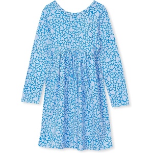 image:imageLands End Girls Long Sleeve Gathered Waist Jersey DressTossed HeartsVista Blue