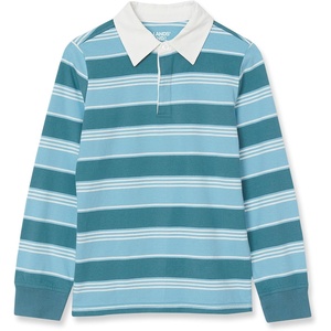 image:imageLands End Boys Long Sleeve Collared Rugby ShirtTourmalineEgret Stripe