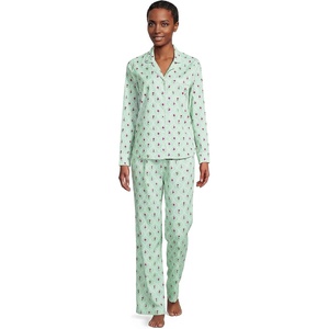 image:imageWomens Cotton Poplin 2 Piece Pajama Set  Long Sleeve Top and PantsCelery Floral Stems