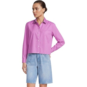 image:imageWomens No Iron Boxy Cropped ShirtAster Pink Triple Stripe