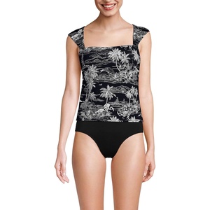 image:imageWomens Square Neck Underwire Square Back Tankini Swimsuit TopBlack Tropical Scene