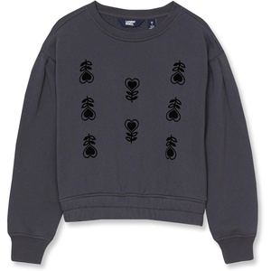 image:imageLands End Girls Crew Neck Embroidered SweatshirtFloralDark Gray