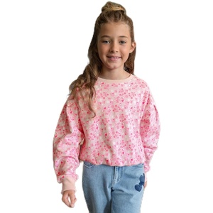 image:imageLands End Girls Crew Neck Embroidered SweatshirtFloralOrchid Pink