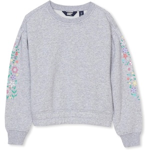image:imageLands End Girls Crew Neck Embroidered SweatshirtPuffFloralGray Heather