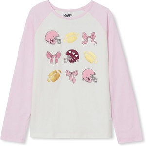 image:imageLands End Girls Graphic Tee ShirtFoilFootball BowsPink