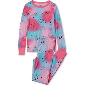 image:imageLands End Kids Pattern Snug Fit Pajama SetSmiley FacePink Galaxy