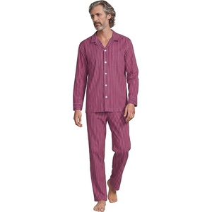 image:imageLands End Mens Long Sleeve Essential Pajama SetRich BurgundyIvory Stripe