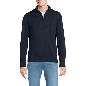 image:imageLands End Mens Long Sleeve Fine Gauge Cotton Quarter Zip SweaterRadiant Navy