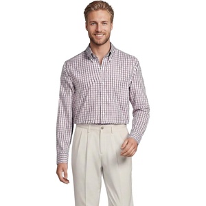 image:imageLands End Mens Traditional Fit Solid No Iron AmericanGrown Supima Pinpoint Buttondown Collar Dress ShirtBurgundyMauve Multi Check