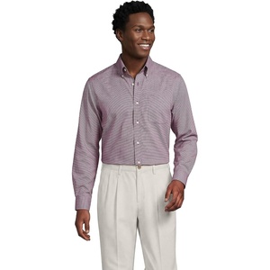 image:imageLands End Mens Traditional Fit Solid No Iron AmericanGrown Supima Pinpoint Buttondown Collar Dress ShirtRich BurgundyWhite Puppytooth
