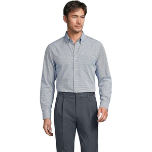 image:imageLands End Mens Traditional Fit Solid No Iron AmericanGrown Supima Pinpoint Buttondown Collar Dress ShirtVintage SteelWhite Puppytooth