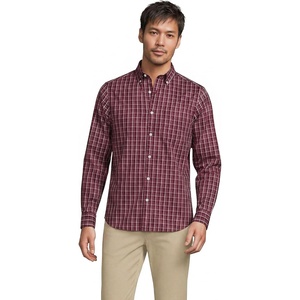 image:imageMens Traditional Fit Long Sleeve Travel Kit ShirtBurgundyCoffeeTaupe Plaid