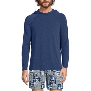 image:imageLands End Mens Cooling Long Sleeve UPF 50 Hooded Swim Tee Rash GuardDeep Sea Navy Heather