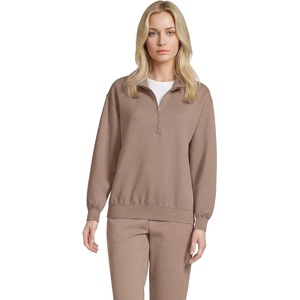image:imageLands End Womens Serious Sweats Relaxed Quarter Zip Pullover SweatshirtCocoa