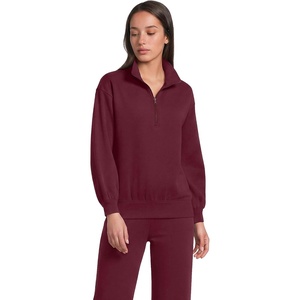 image:imageLands End Womens Serious Sweats Relaxed Quarter Zip Pullover SweatshirtRich Burgundy