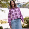 image:imageLands End Womens Cropped Flannel ShirtAster PinkFuchsia Plum Plaid