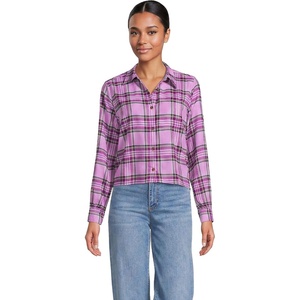 image:imageLands End Womens Cropped Flannel ShirtAster PinkFuchsia Plum Plaid