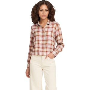 image:imageLands End Womens Cropped Flannel ShirtRich GingerAster Pink Plaid
