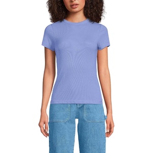 image:imageLands End Womens Drapey Rib Fitted Short Sleeve Mini TShirtLight Periwinkle