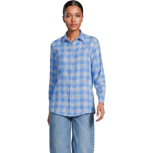 image:imageLands End Womens Flannel Boyfriend Fit Long Sleeve ShirtBlueIvory Plaid