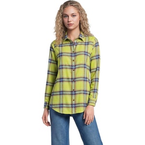 image:imageLands End Womens Flannel Boyfriend Fit Long Sleeve ShirtChartreuse Multi Plaid