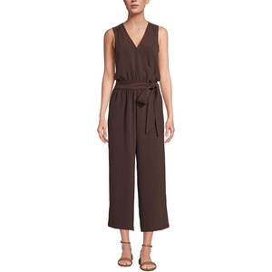 image:imageLands End Womens Sleeveless Creaseless Wrap Jumpsuit with Smocked WaistRich Seal Brown