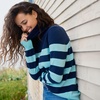 image:imageLands End Womens Cashmere Turtleneck SweaterDeep Sea NavyAqua Stripe