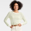 image:imageLands End Womens Cotton Viscose Button Shoulder Modern Crew SweaterPistachioIvory Stitch Stripe