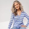 image:imageLands End Womens Drifter Baby Cable Vneck Cardigan SweaterFresh IvoryPeriwinkle Stripe