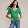 image:imageLands End Womens Fine Gauge Cotton Jacquard Scoop Neck SweaterTrue Green Floral Jacquard