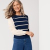 image:imageWomens Drifter Shaker Button Shoulder Sweater Vest with Poplin SleevesDeep Sea NavyChampagne Stripe