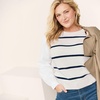 image:imageWomens Drifter Shaker Button Shoulder Sweater Vest with Poplin SleevesFresh IvoryNavy Stripe