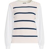 image:imageWomens Drifter Shaker Button Shoulder Sweater Vest with Poplin SleevesFresh IvoryNavy Stripe